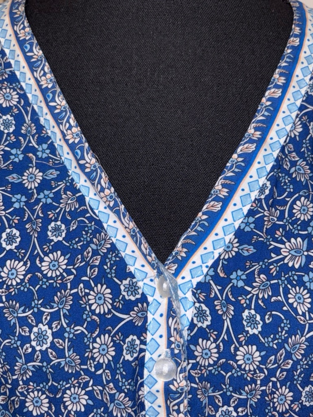 NorthStyle Blue Floral V-Neck Mini Dress - Picture 3 of 6